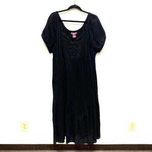 Taillissime La Redoute Creation Women Black Crinkled Short Sleeve Midi Dress 16W